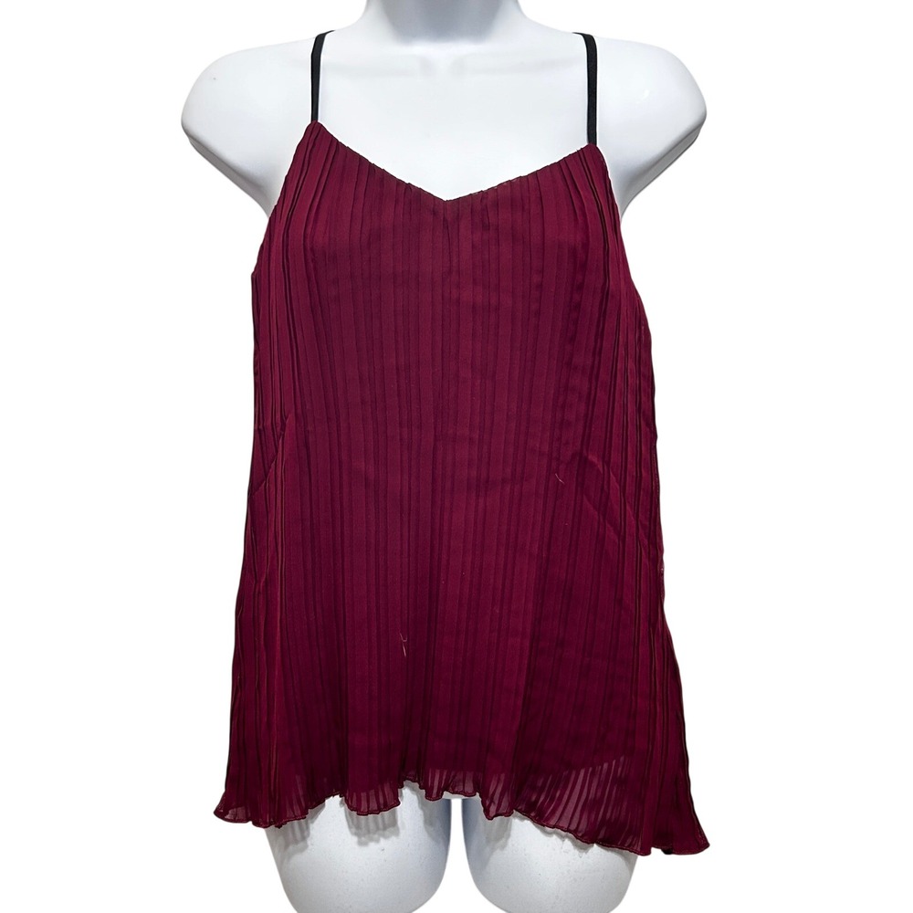 Studio Y Women Chic Pleated Camisole‎ XS Burgundy Spaghetti Strap Top